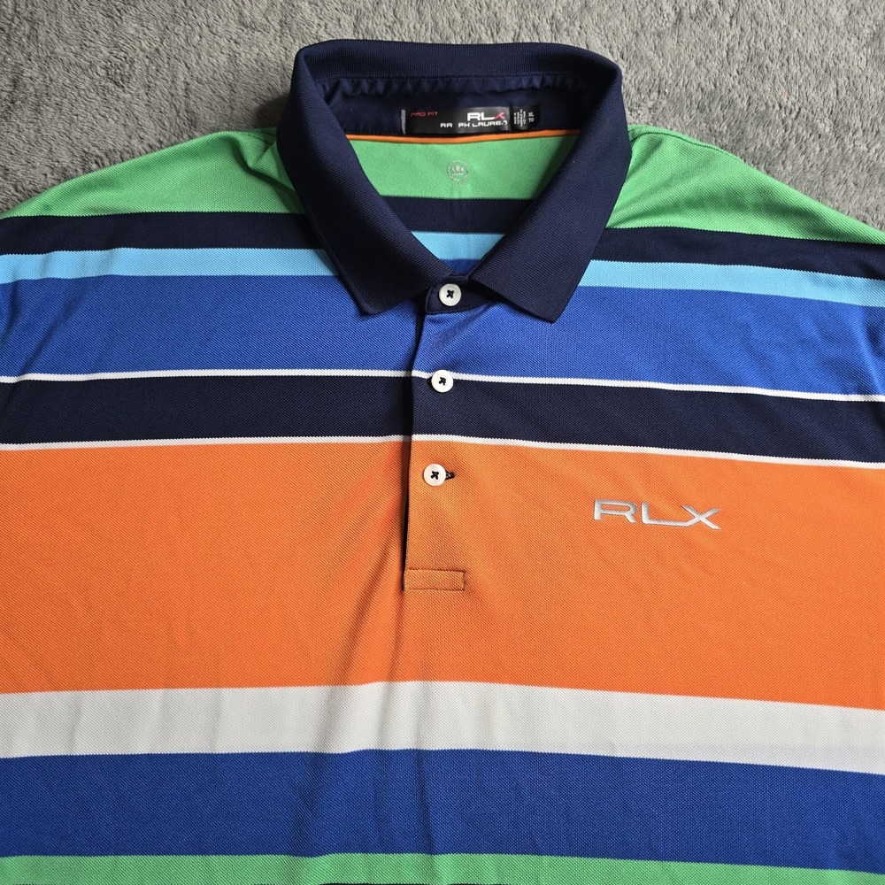 RLX Ralph Lauren Polo Shirt Mens XL Multicolor Striped Performance Pro Fit Golf